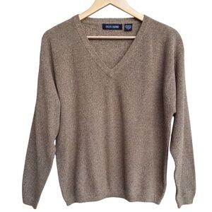 Evelyn & Arthur Brown Cotton V Neck Pullover Sweater NEW